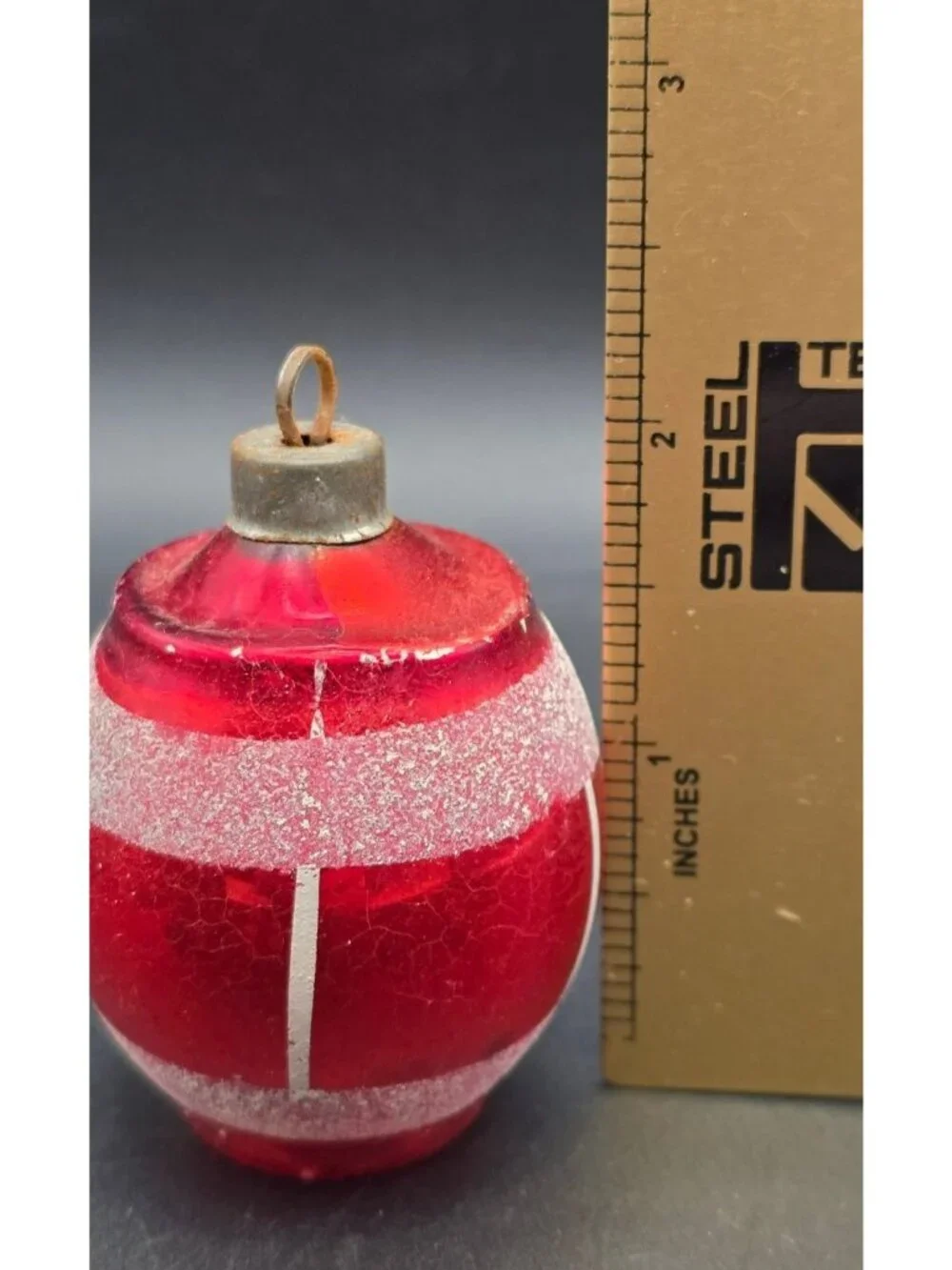 Rare HTF Vintage Red Mercury Glass Mica Striped Christmas Ornament Indent Bottom